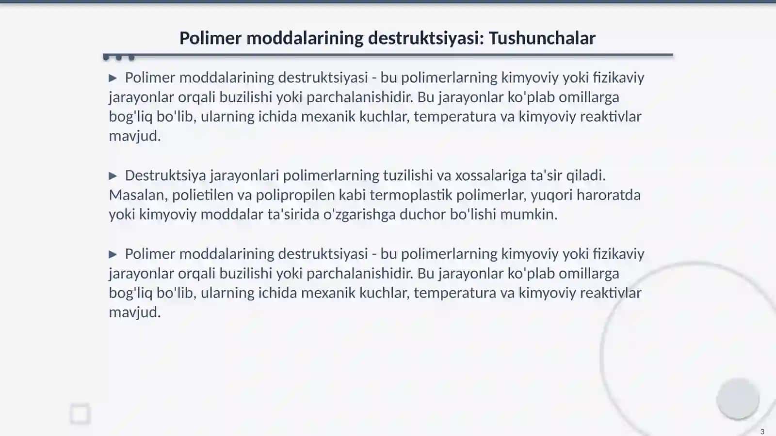 Polimer moddalarining destruktsiyasi 3