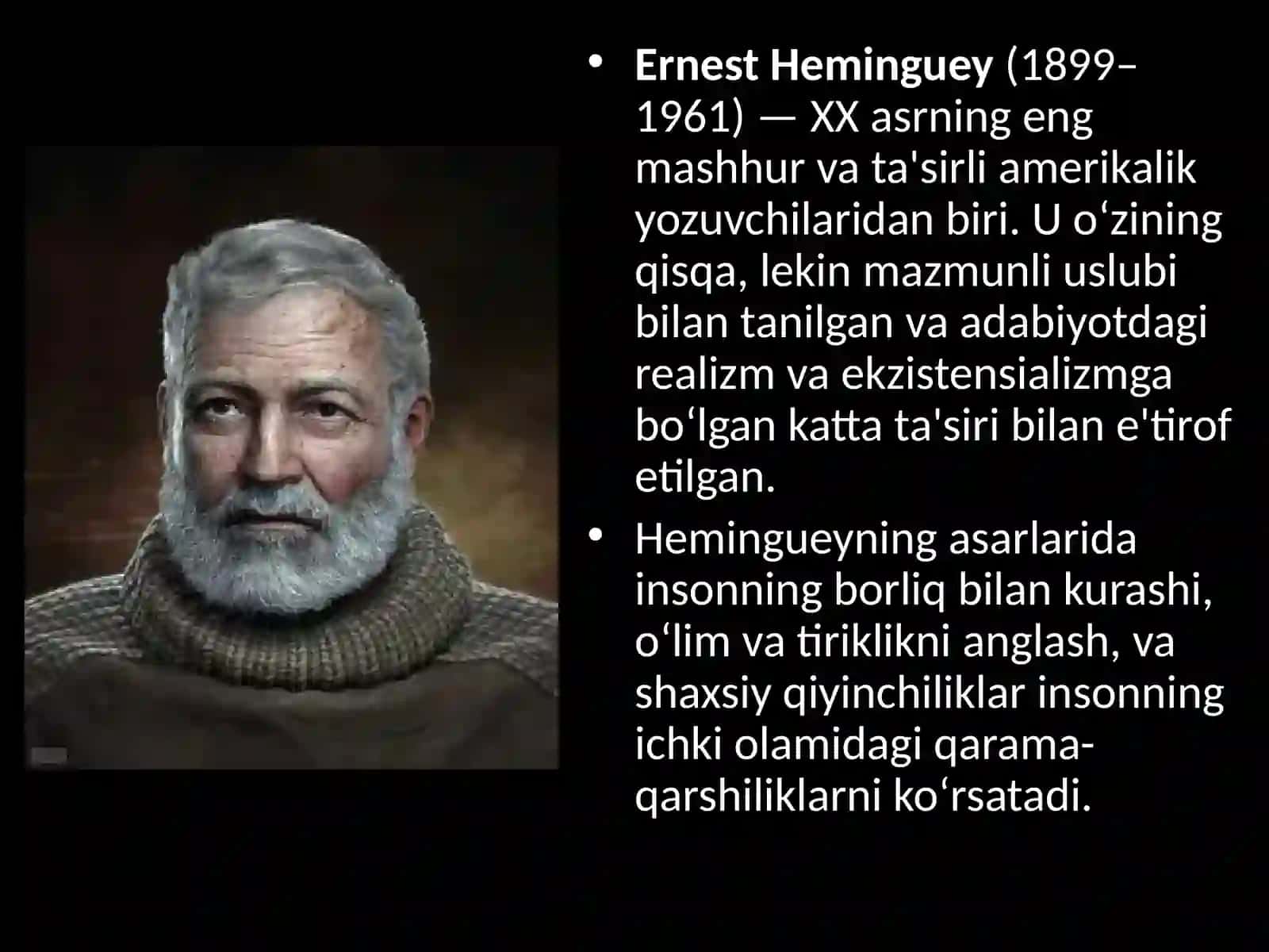 Ernest Heminguey ijodida inson va borliq muammosi talqini 3