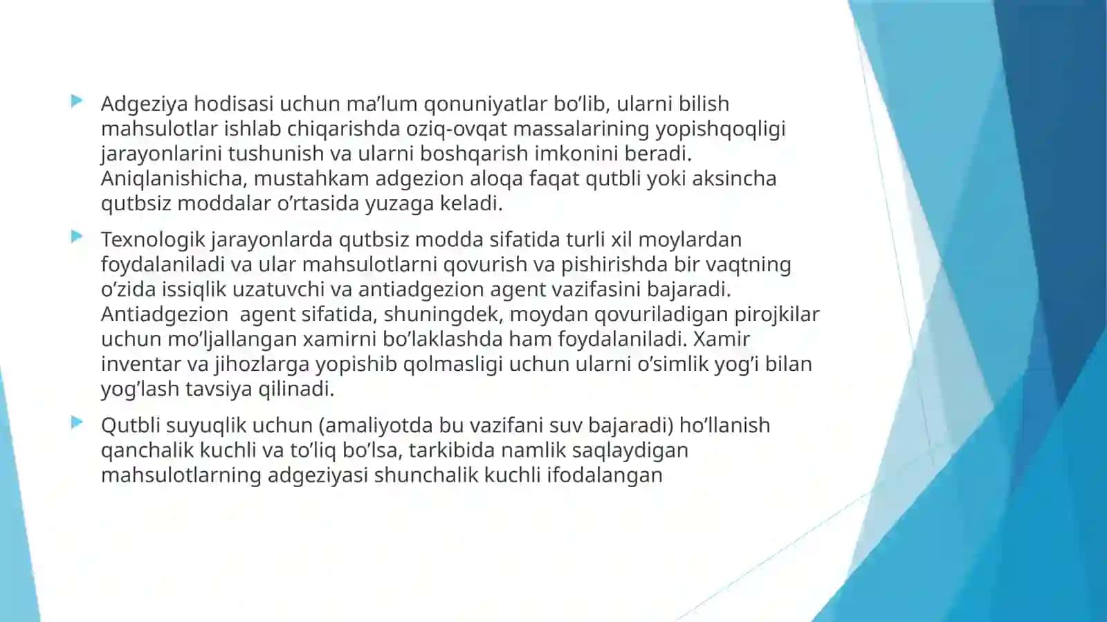 Oziq-ovqat maxsulotlarining adgeziyon xususiyatlari 3