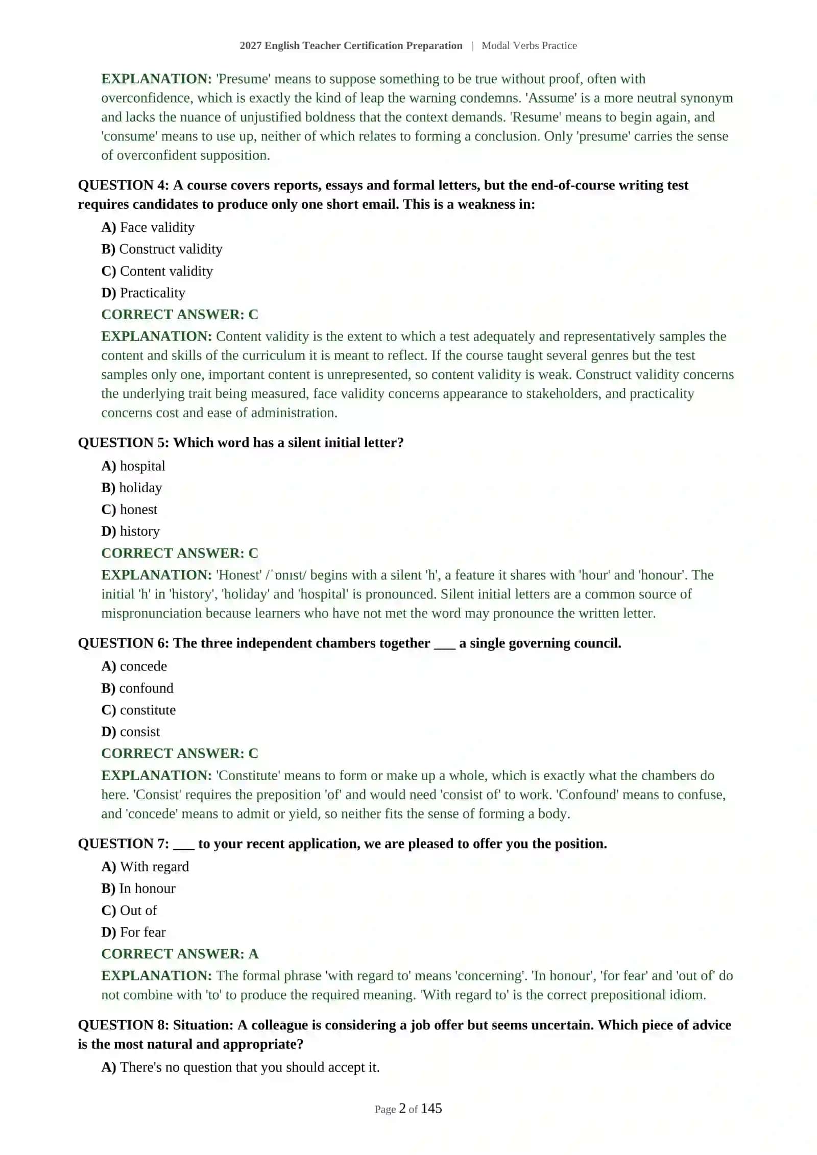 2027 English Teacher Certification Preparation | Modal Verbs Practice 3