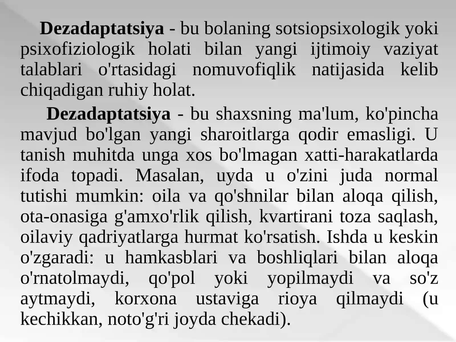Dezadaptatsiyava uning o'smir xulqi danamoyon bo'lishi 3