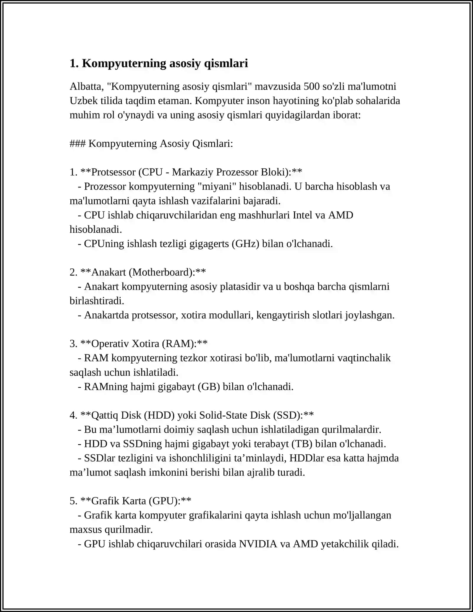 МОЙ КОМПЬЮТЕР HAQIDA 10 VAROQ REFERAT 3