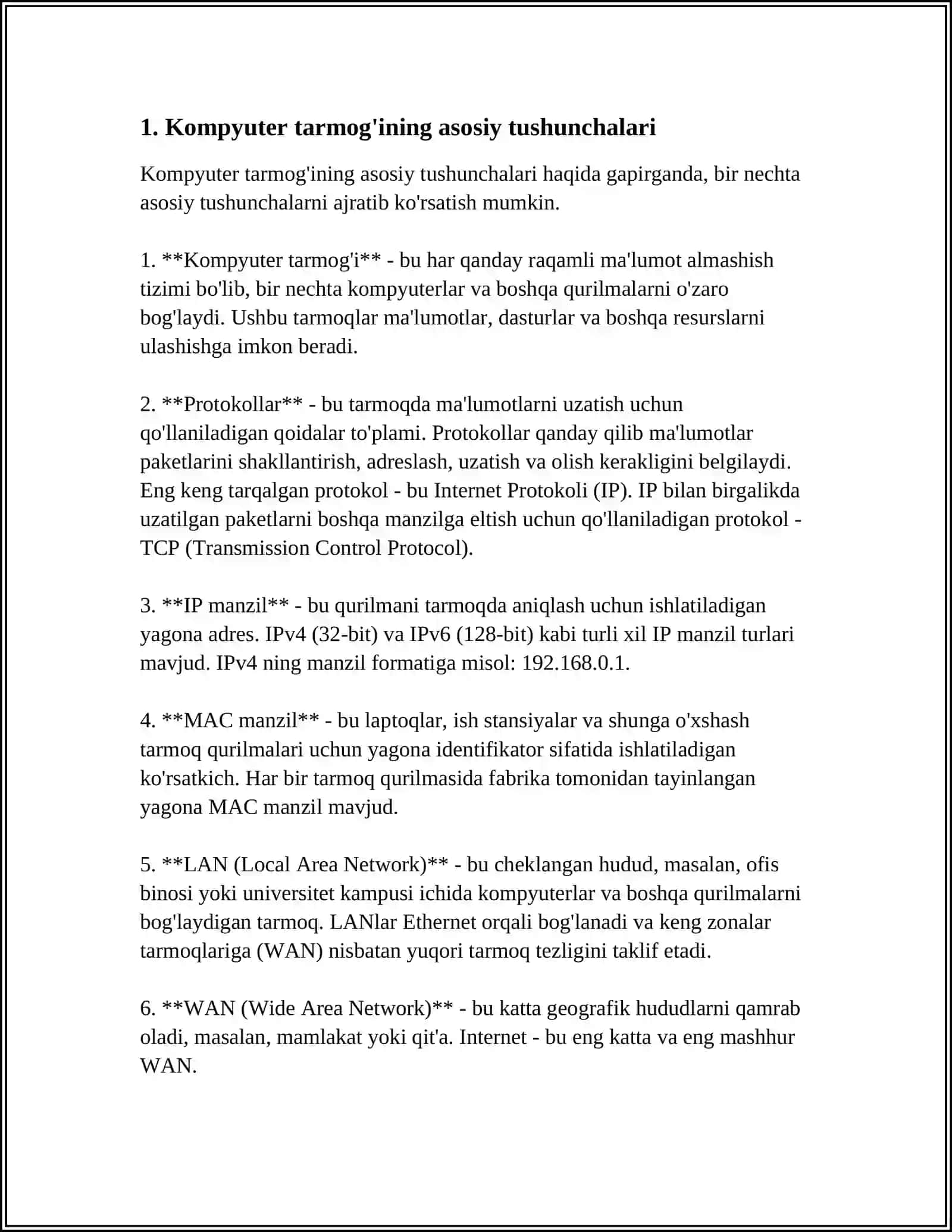Kompyuter tarmoqlari tushunchasi va turatlari 3