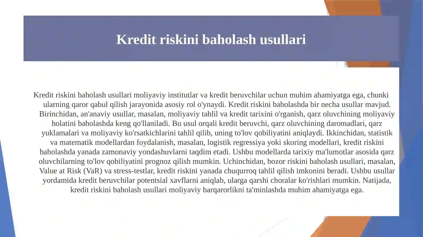 KREDIT RISKINI TAXLIL QILISH VA BAXOLASH 3
