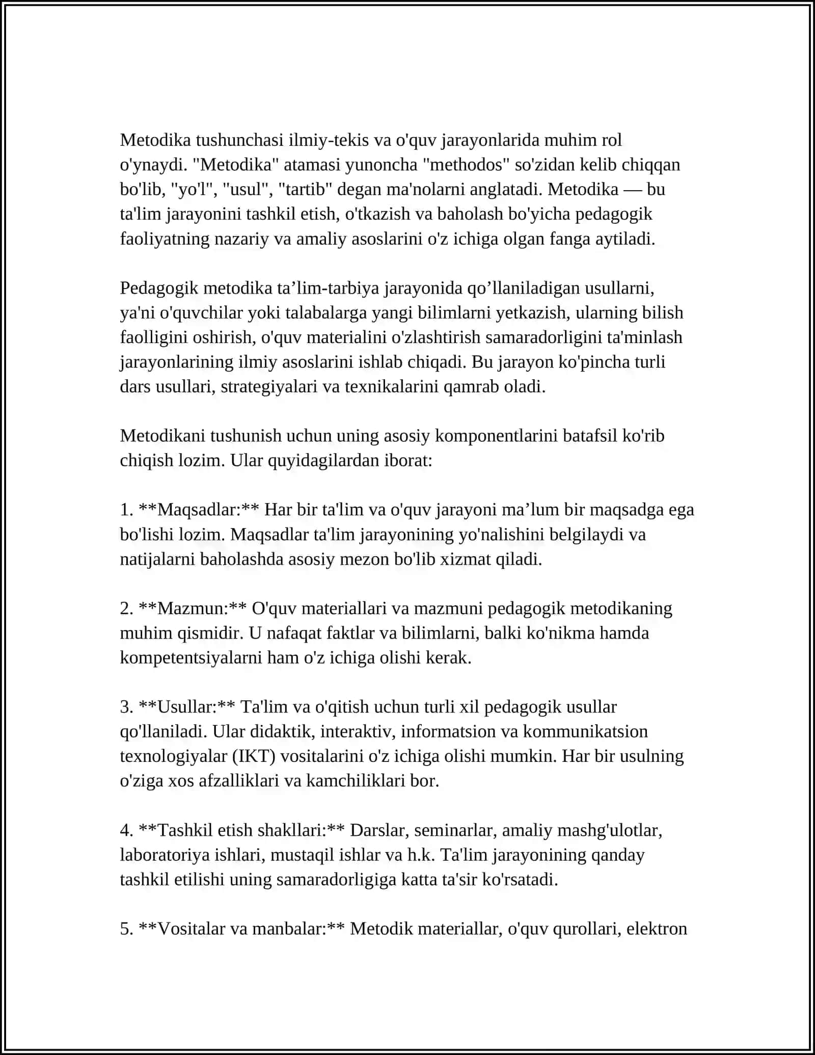 MUSTAQIL ISH Mavzu: METODIKA TUSHUNCHASI 3