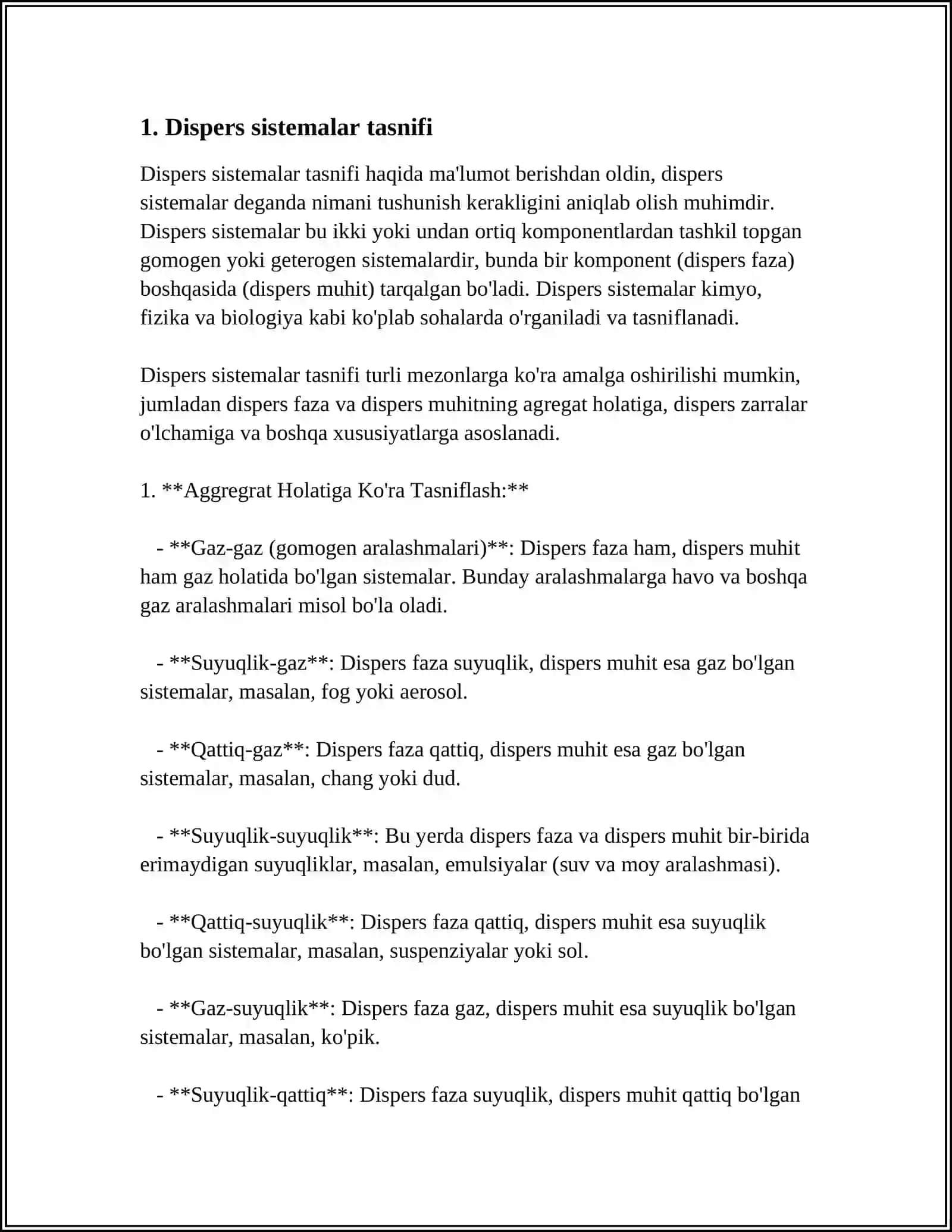 DISPERS SISTEMALAR VA ULARNING TURLARI 3
