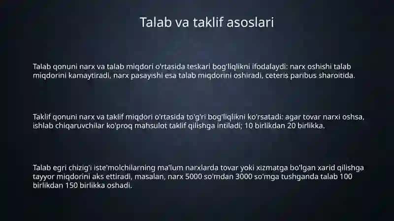 Talab va taklif. Bozor muvozanati 3
