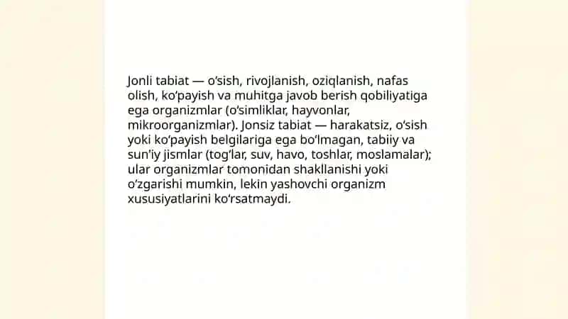 Jonli va jonsiz tabiat haqida maʼlumot berish 3