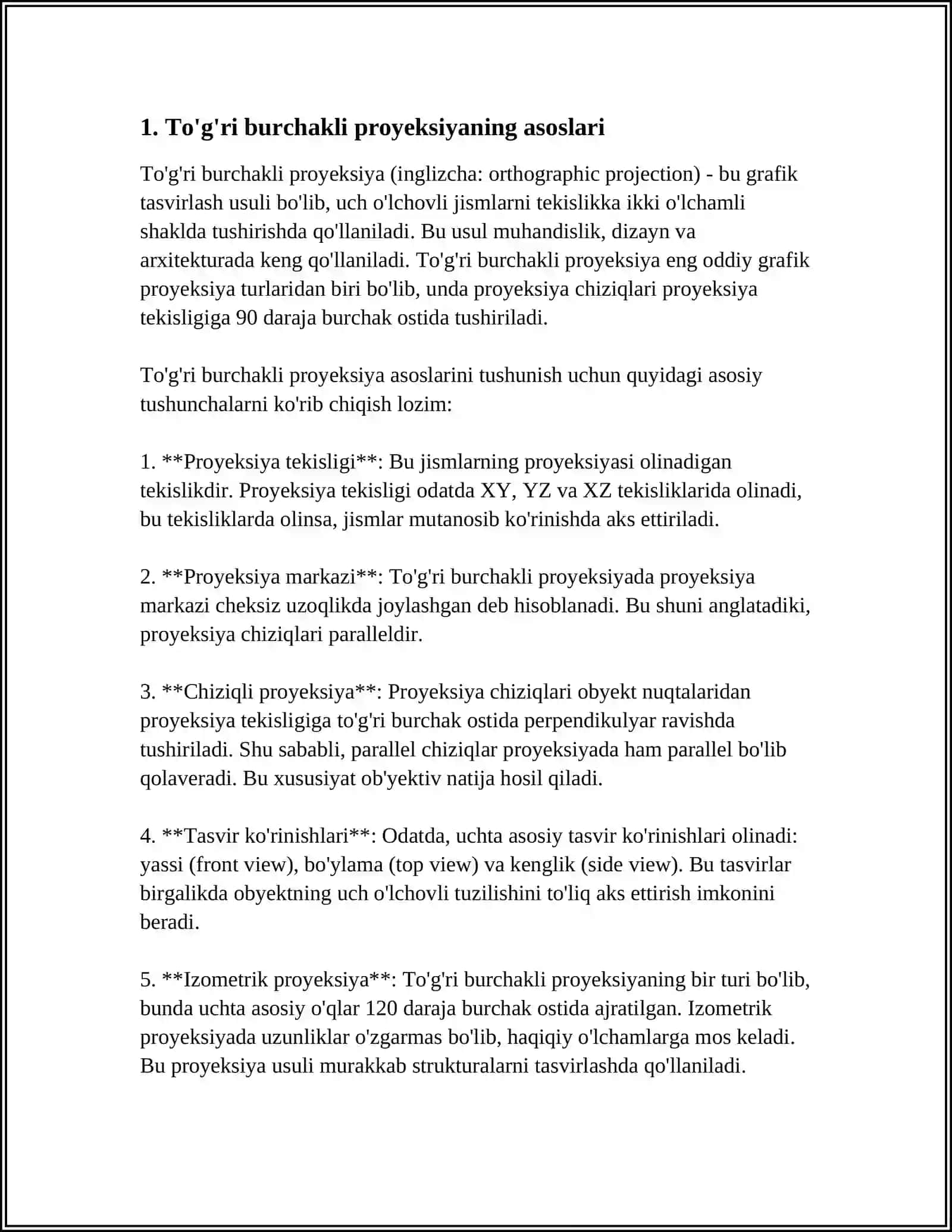 MUSTAQIL ISH Mavzu: TO'G'RI BURCHAKLI PROYEKSIYALAR 3