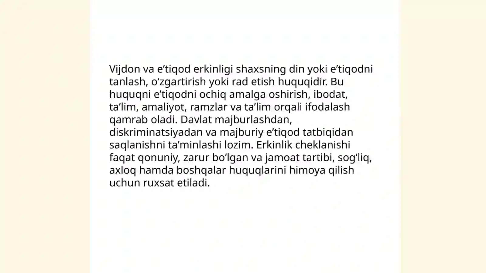 Vijdon va eʼtiqod erkinligi ta'rifining asosiy tushunchalari 3