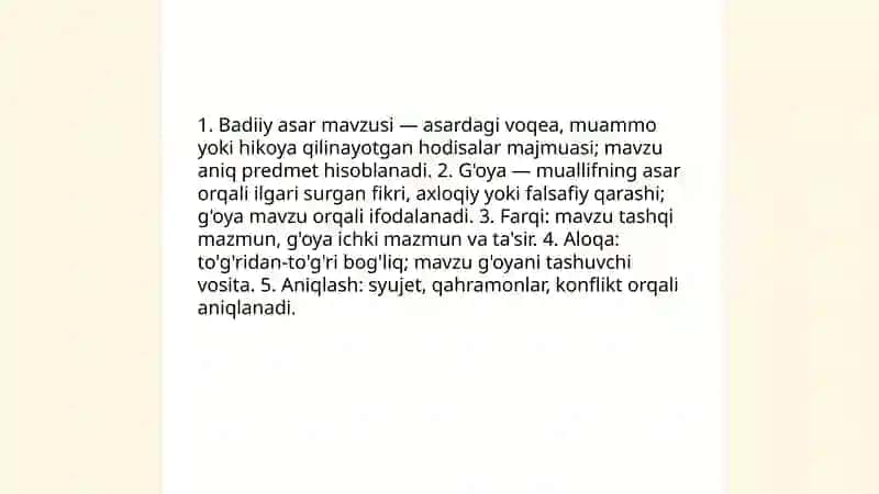 Badiiy asar mavzusi va g'oyasi 3