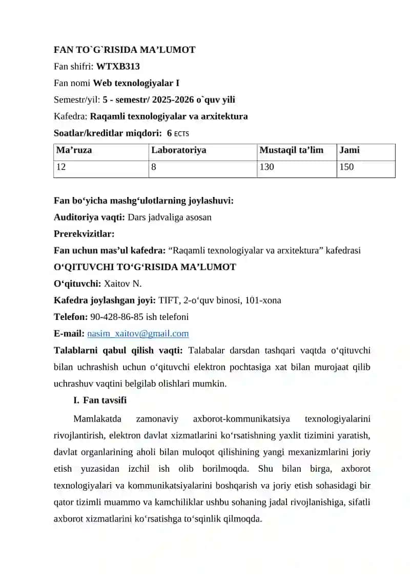 WEB TEXNOLOGIYALAR I 3