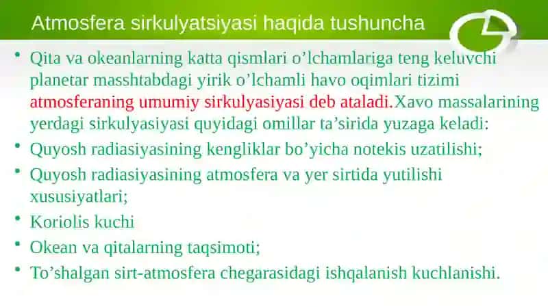 Iqlim shakillanishining sirkulyatsion omillari 3