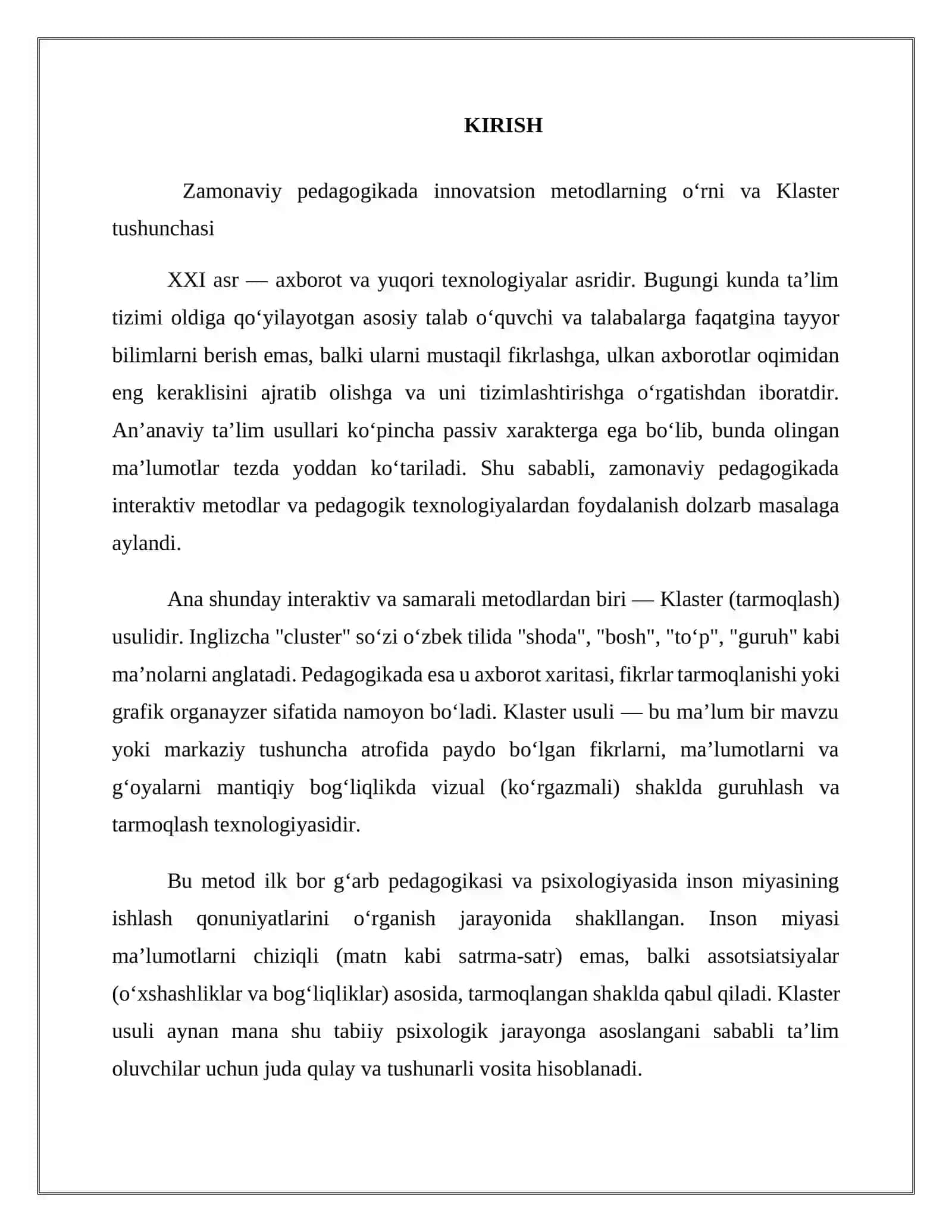 Klaster usulining o‘ziga xos xususiyatlari 3