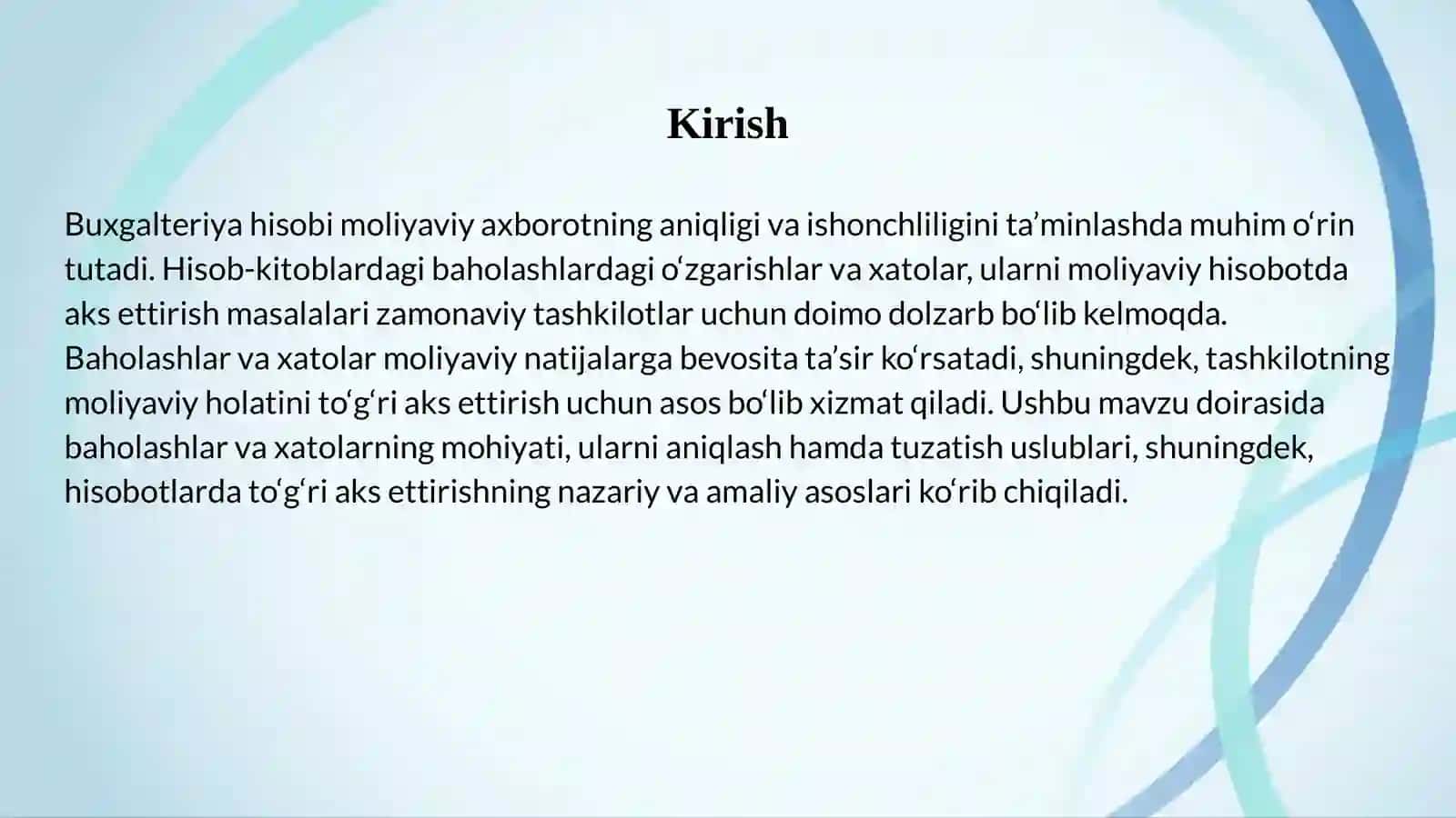 Buxgalteriya hisobi baholashlaridagi o'zgarishlar va xatolar 3