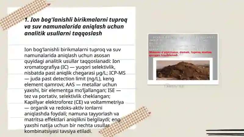 Ion bog'lanishli birikmalarni tuproq va suvning ifloslanishida aniqlash 3