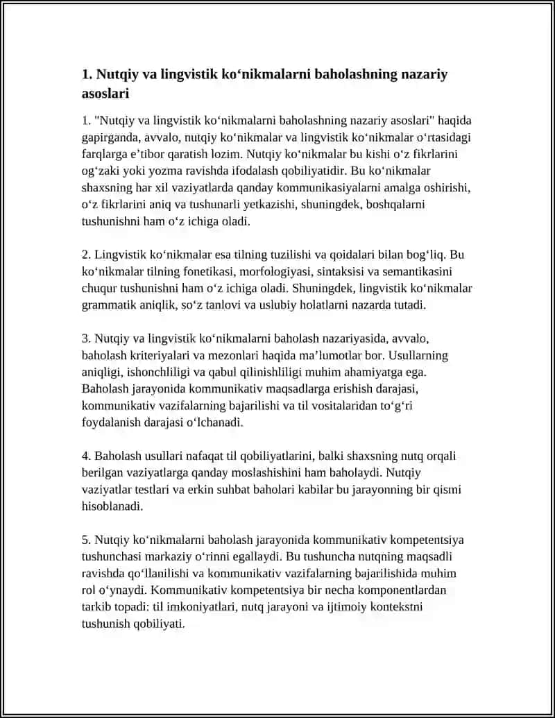 NUTQIY VA LINGVISTIK KOʻNIKMALARNI BAHOLASH MAZMUNI 3