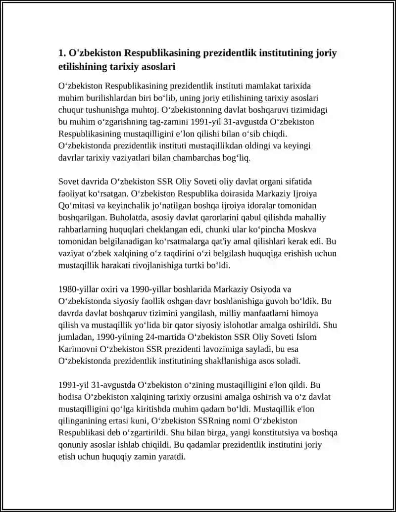 O'ZBEKITON RESPUBLIKASINING PREZIDENTLIK INSTITUTINING JORIY ETILISHI 3