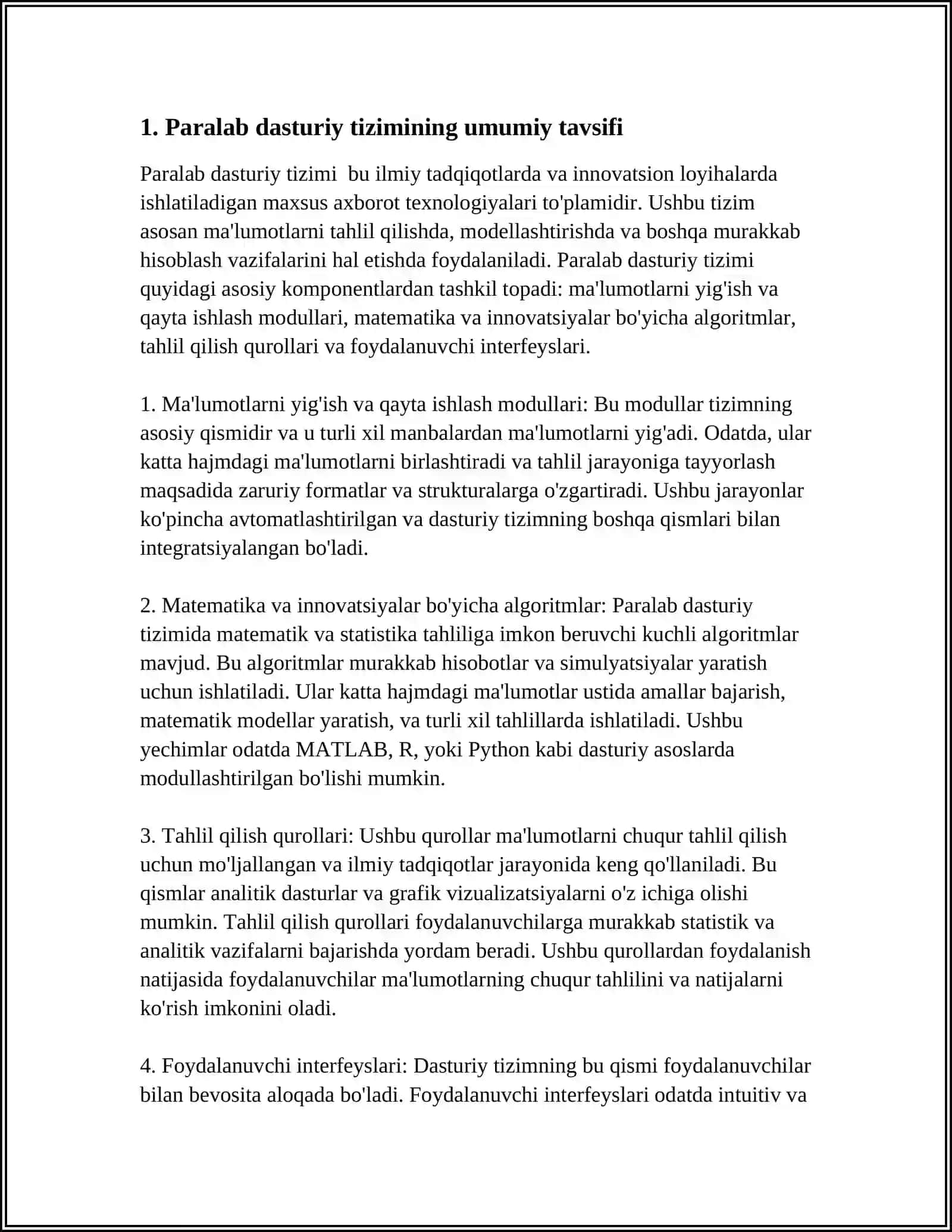 PARALLEL XISOBLASH USLUBLARINI TADQIQ ETUVCHI PARALAB DASTURIY TIZIMI XAQIDA TUSHUNCHA 3