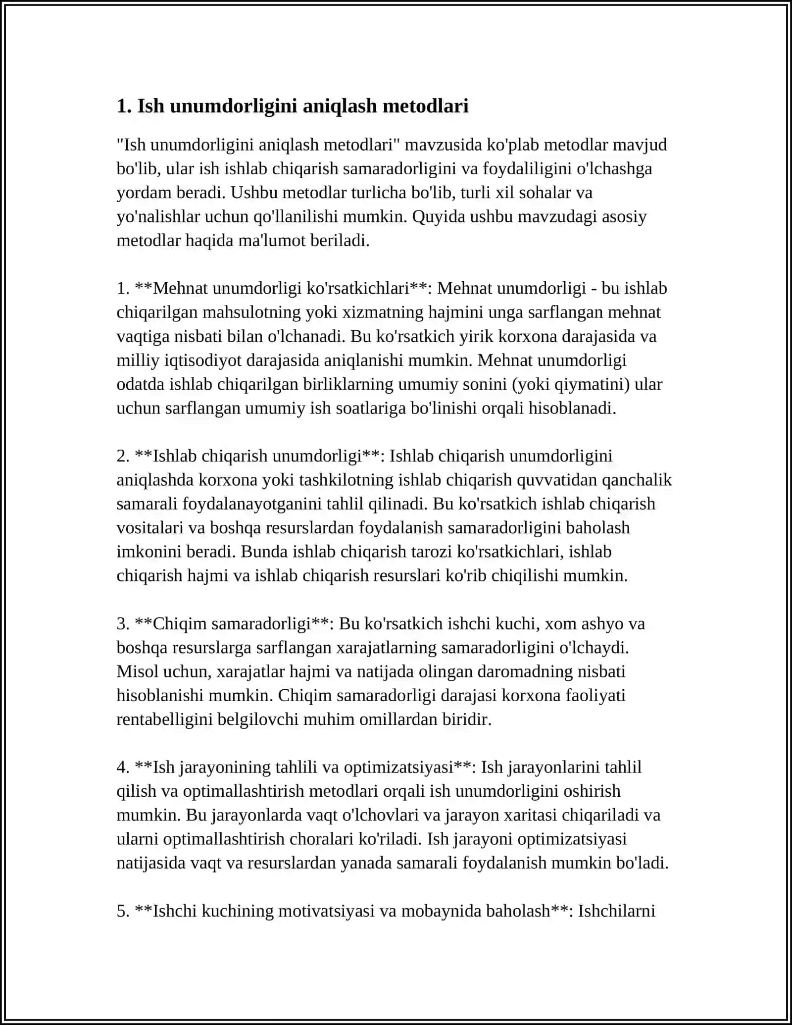 MEHNAT UNUMDORLIGINI O'LCHASH USULLARI 3