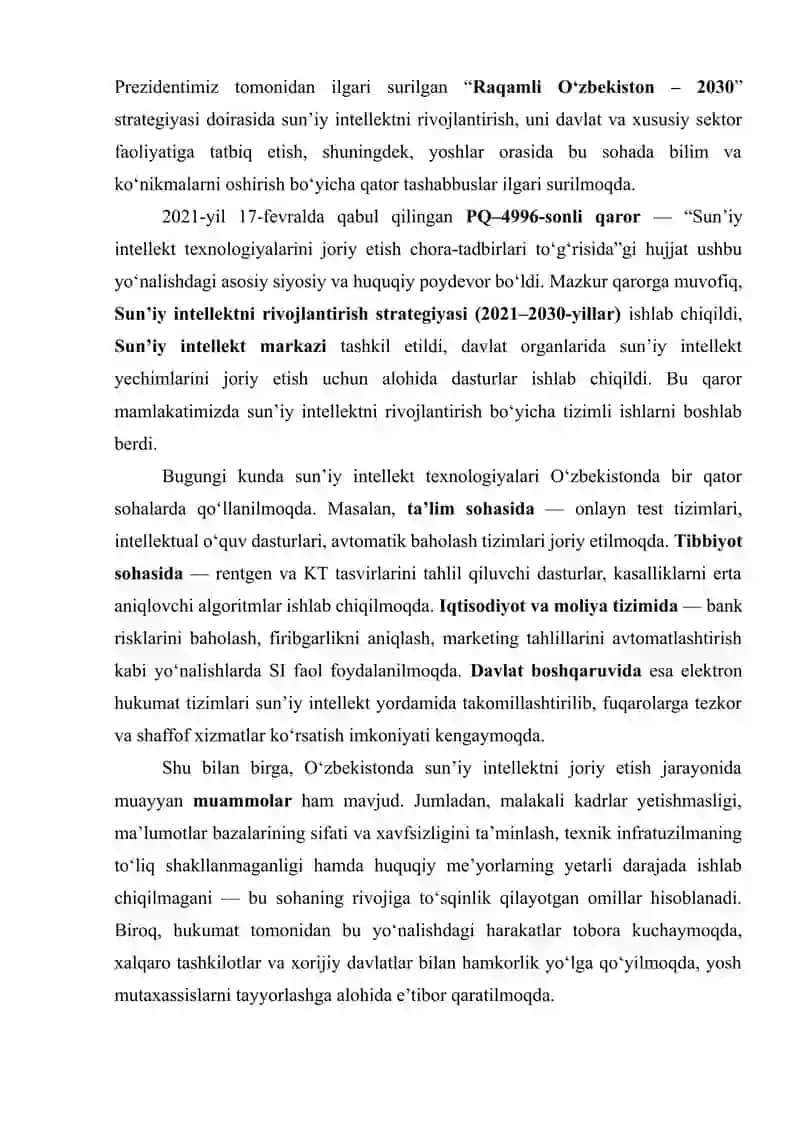 Sun’iy Intellekt va uning o‘rni iqtisodiyotda 3