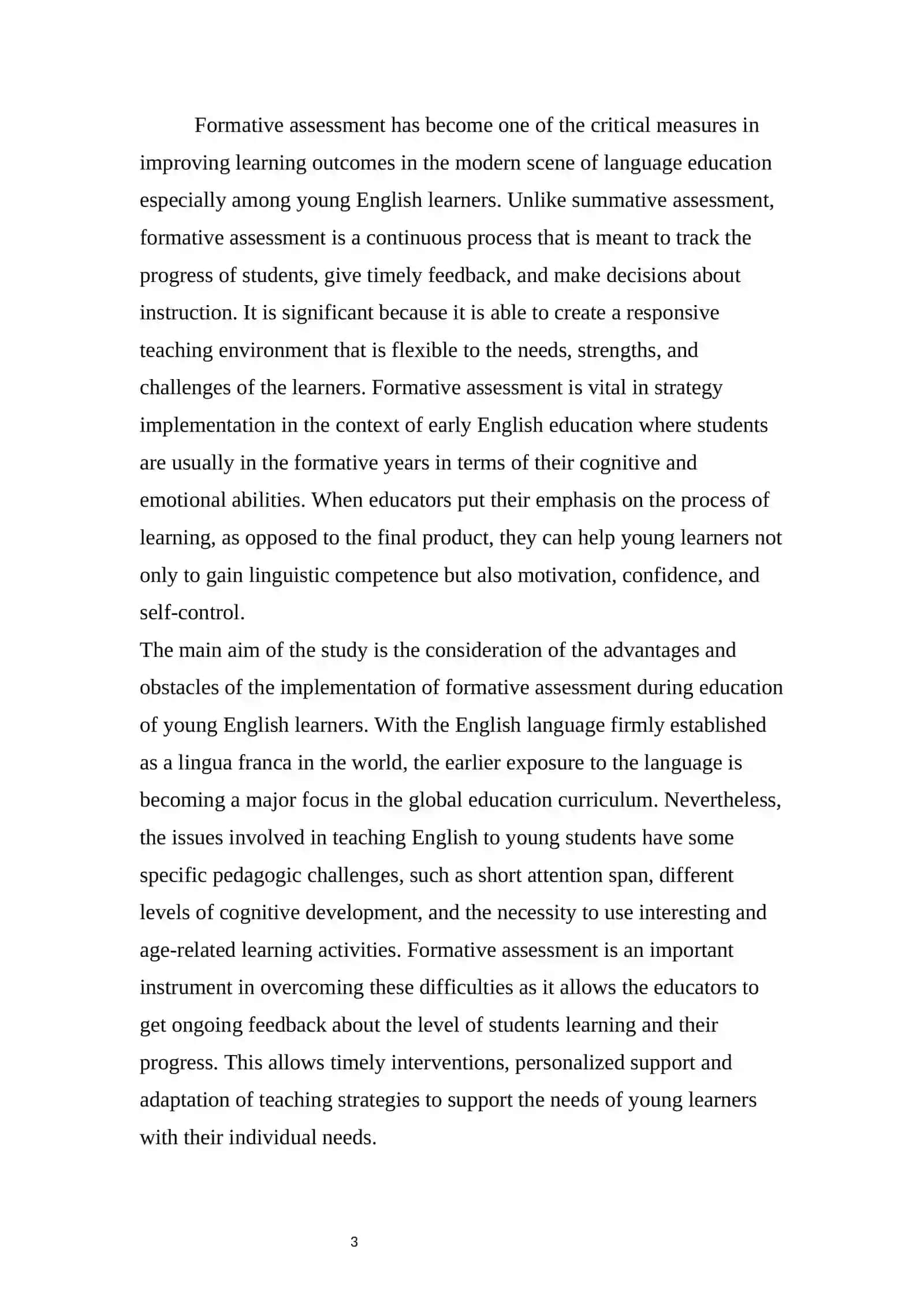 FORMATIVE ASSESSMENT IN YOUNG ENGLISH LEARNERS: BENEFITS AND CHALLENGES 3