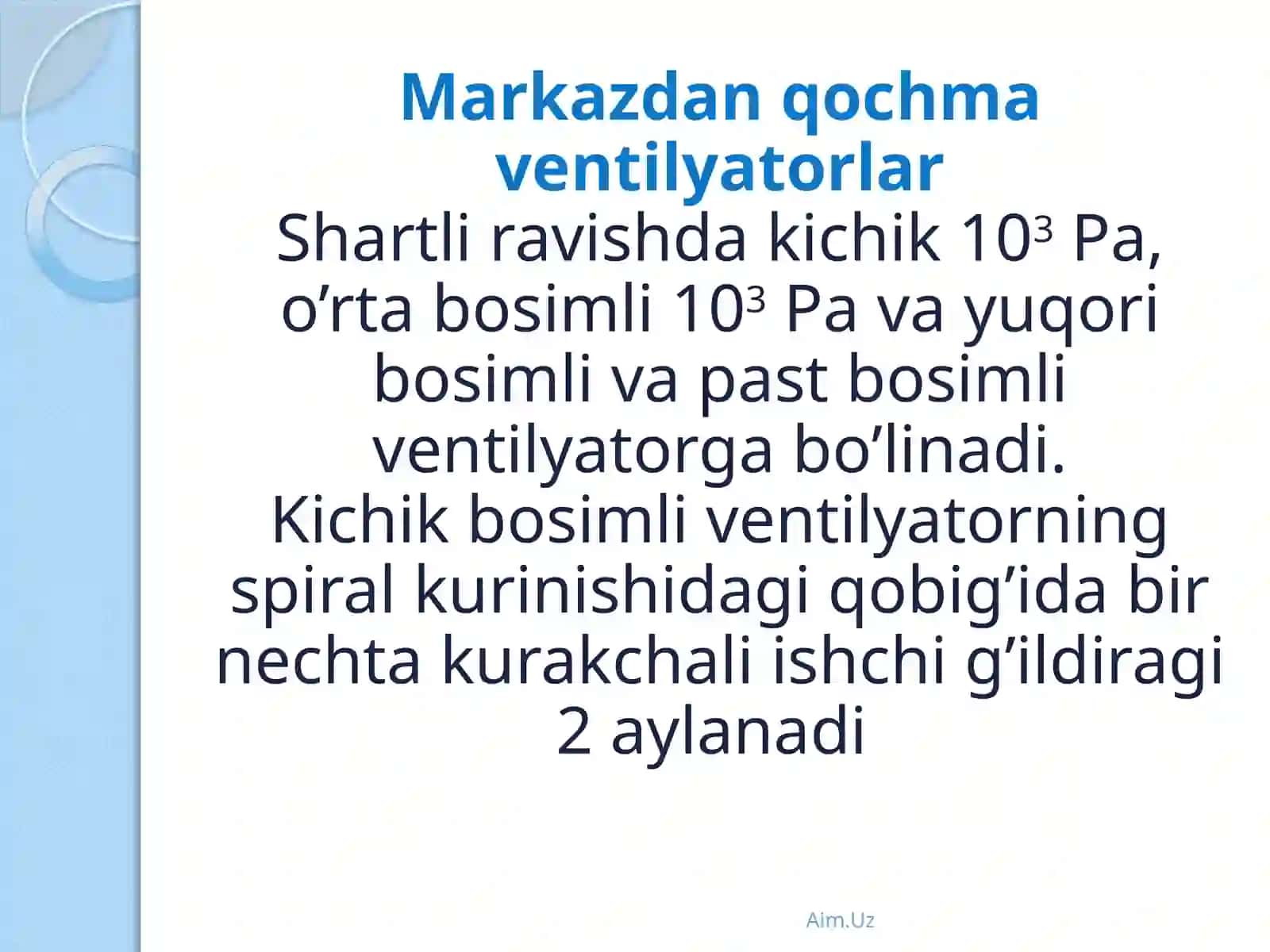 Markazdan qo'chma ventilyatorning xarakteristikasini aniqlash 3