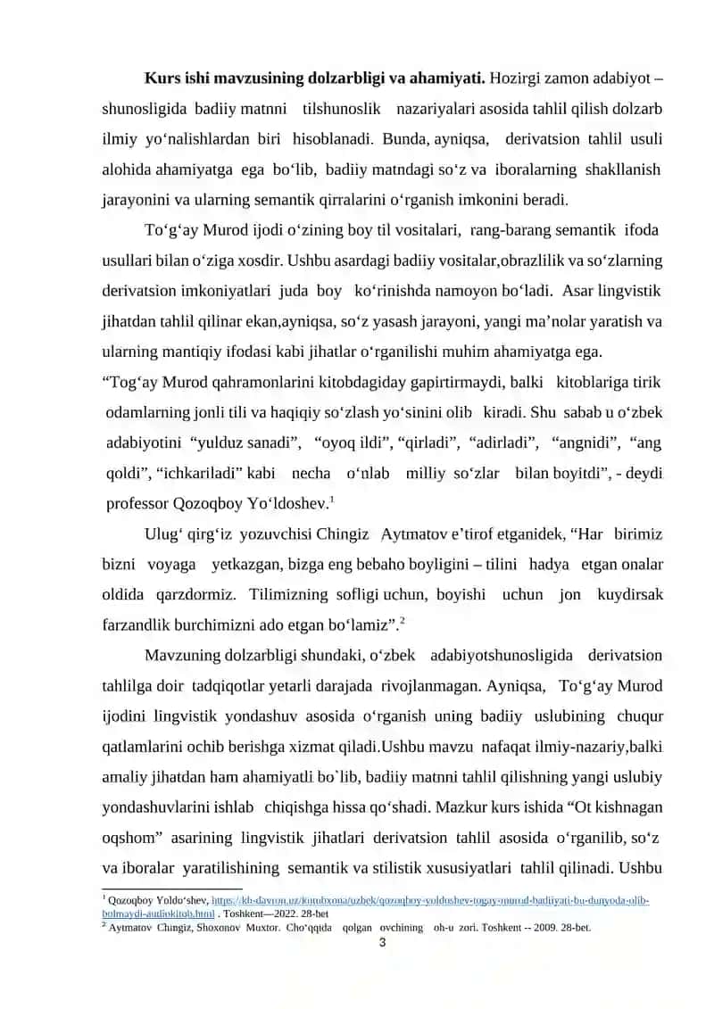 DERIVATSION TAHLIL TO‘G‘AY MURODNING ‘‘OT KISHNAGAN OQSHOM’’ ASARI MISOLIDA 3