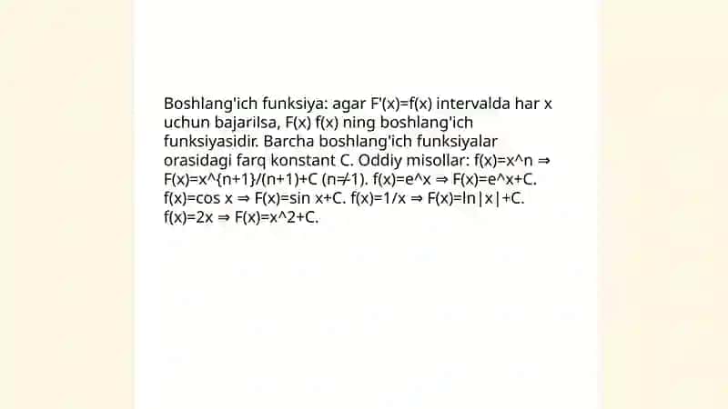 Boshlanĝich funksiya va aniqmas integral tushunchalari 3