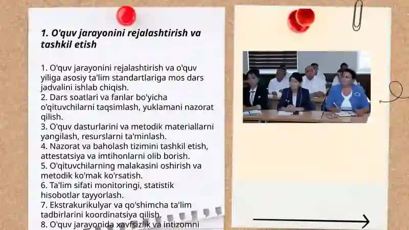 Maktabning o'quv ishlari bo'yicha direktor o'rinbosarining vazifari 3