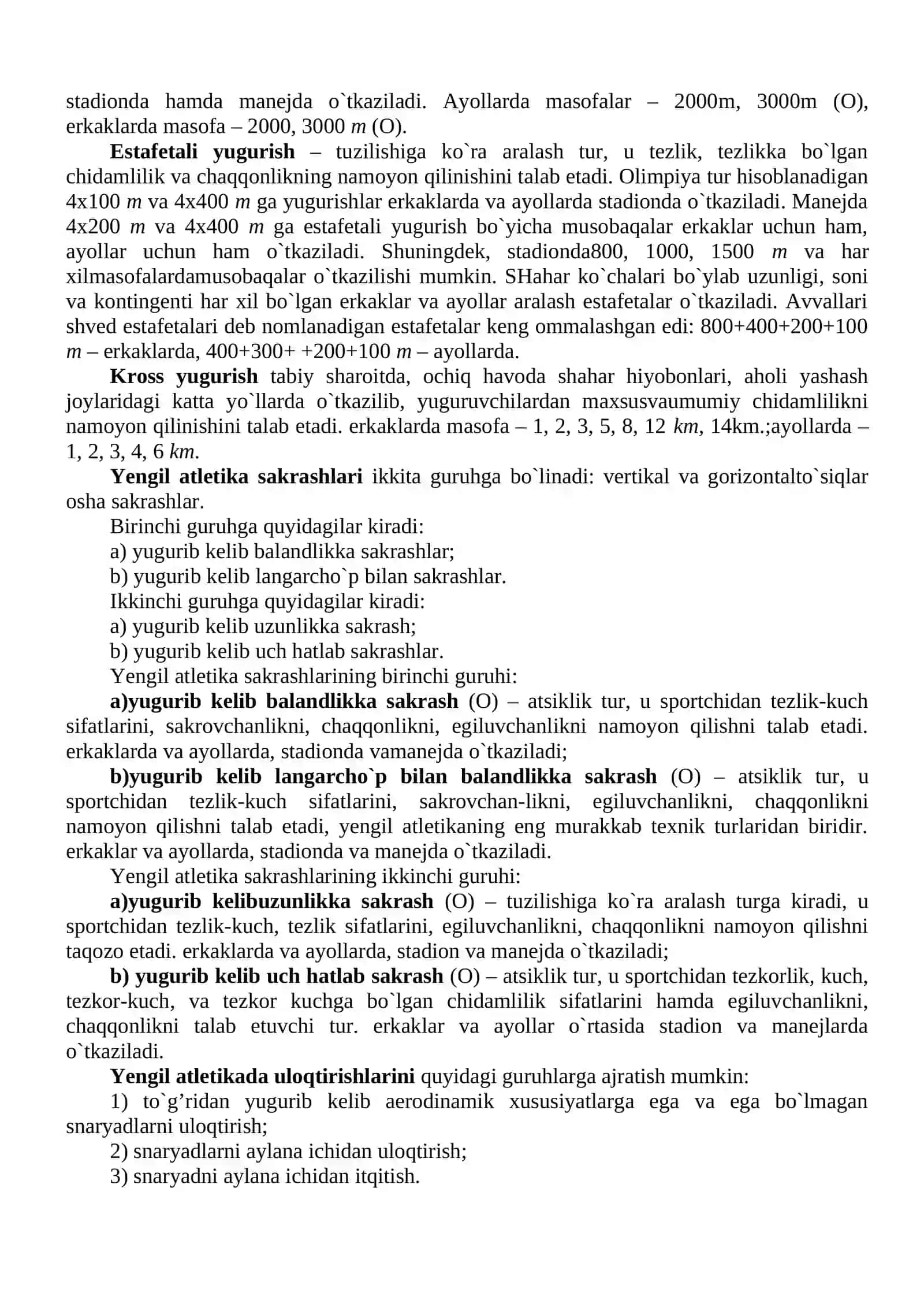Yengil atletikani o’rgatish metodikasi 3