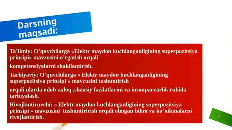 ELEKTR MAYDONKUCHLANGANLIGINING SUPERPOZITSIYAPRINSIPI 3