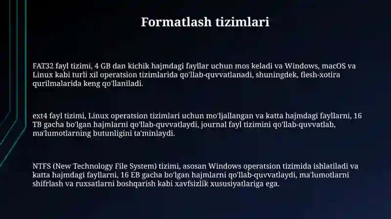 Disklarni bo'limlash va formatlash 3