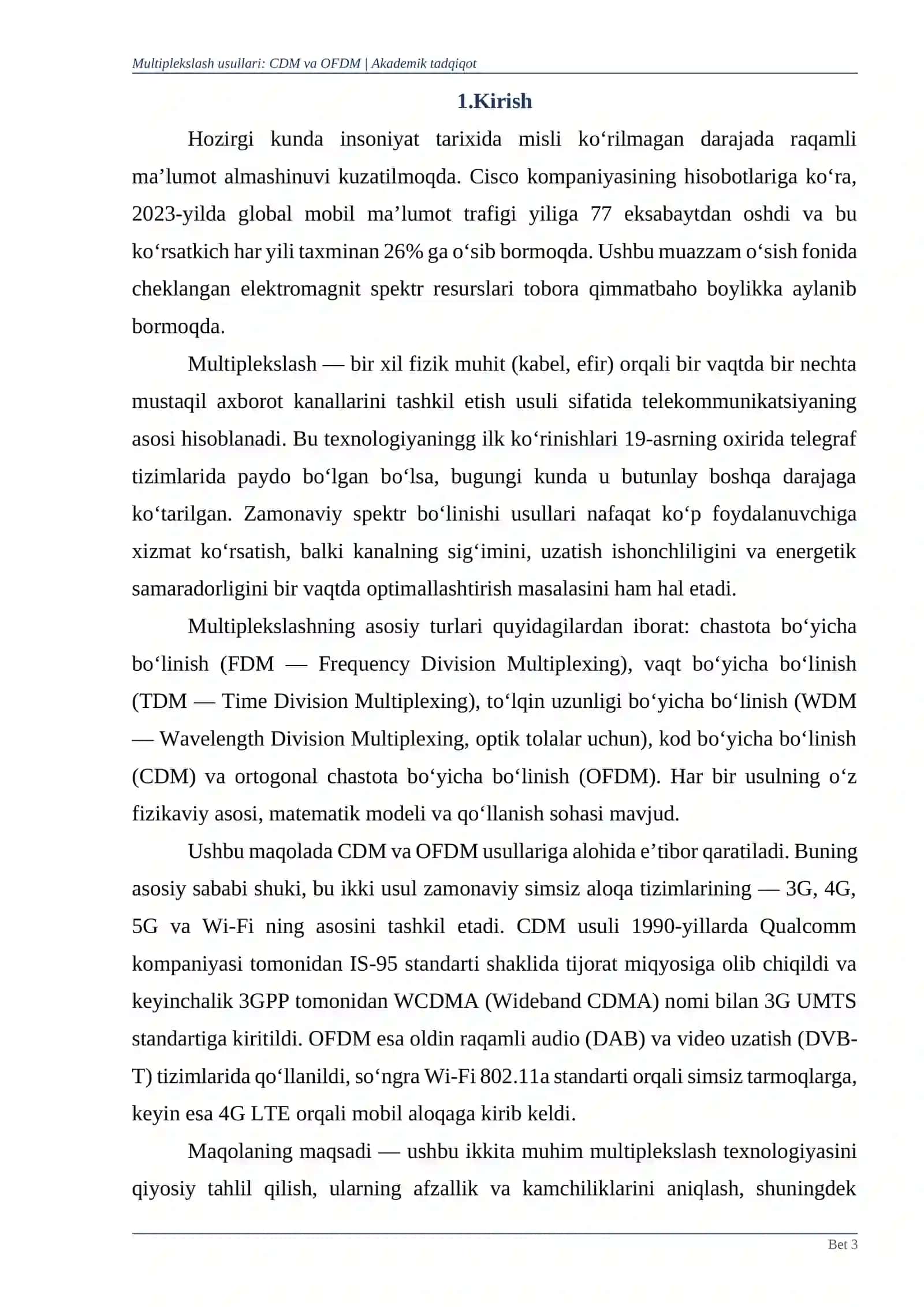 MULTIPLEKSLASH USULLARI: CDM VA OFDM 3