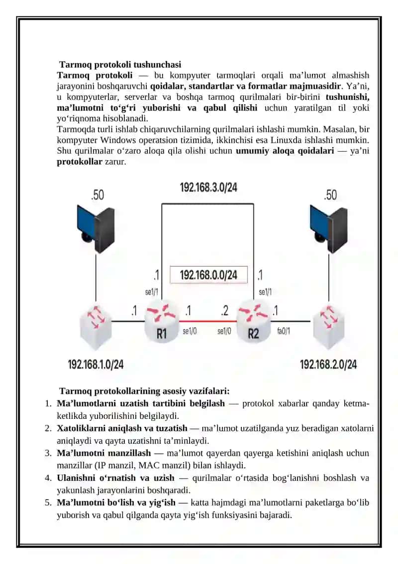 Tarmoq protokoli va marshrutlash protokollari 3