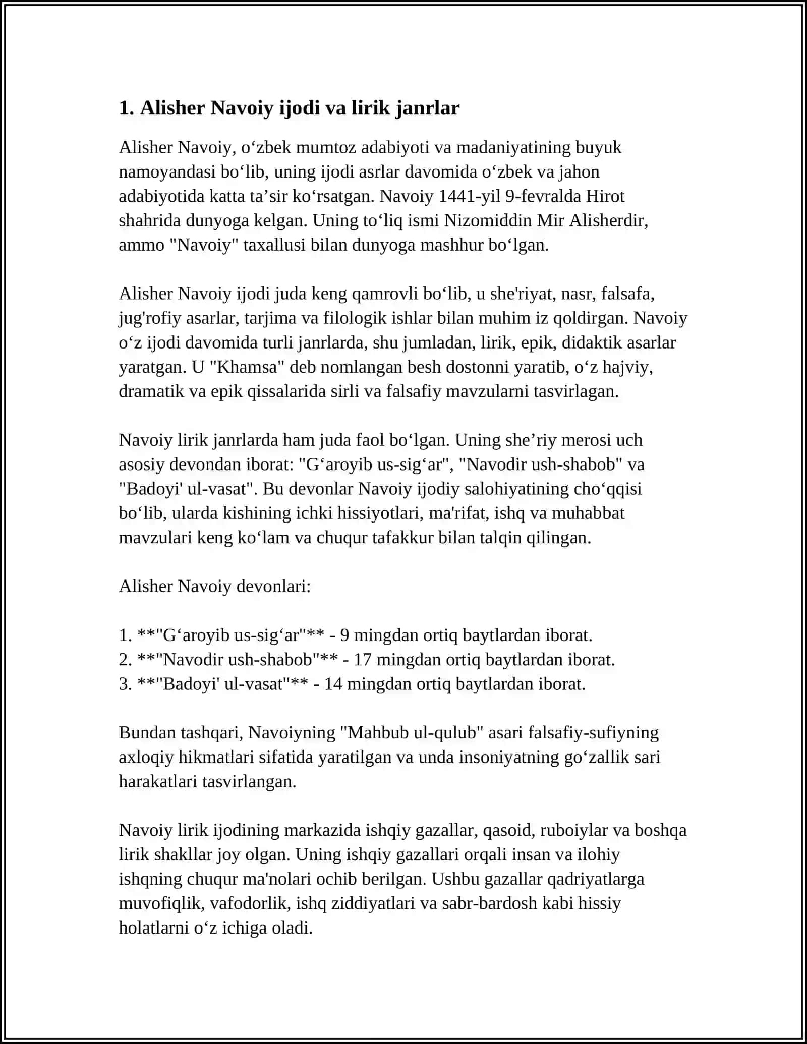 XIV-XV ASIRDA EPIK SHE'RIYATI TAKOMILI.XV-XVI ASIRLAR ÕZBEK ADABIYOTIDA LIREK JANIRLAR TARAQQIYOTI 3