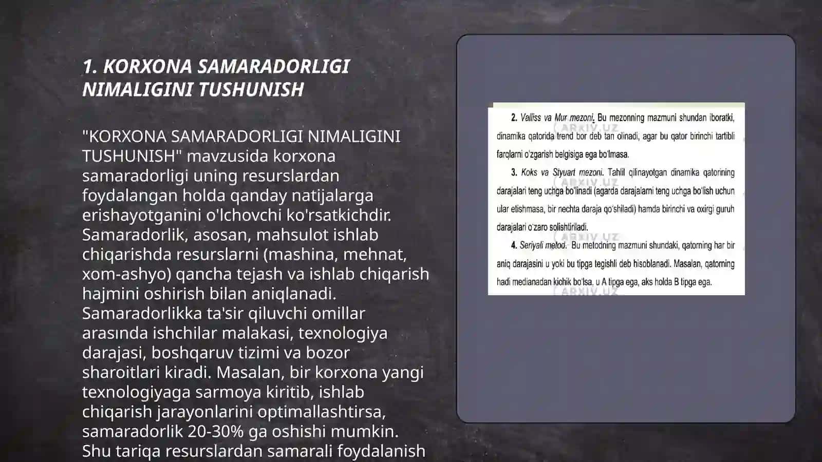 KORXONA SAMARADORLIGINI BAHOLASHDA STATISTIK USULLARI 3