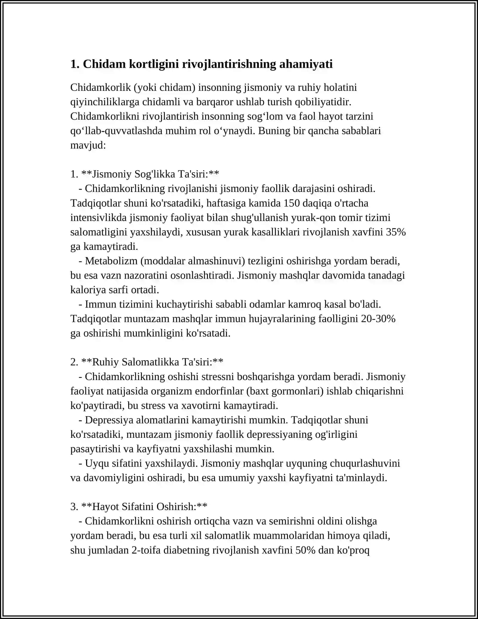 CHIDAM KORTLIK QOBILYATINI TARBIYALASH 3