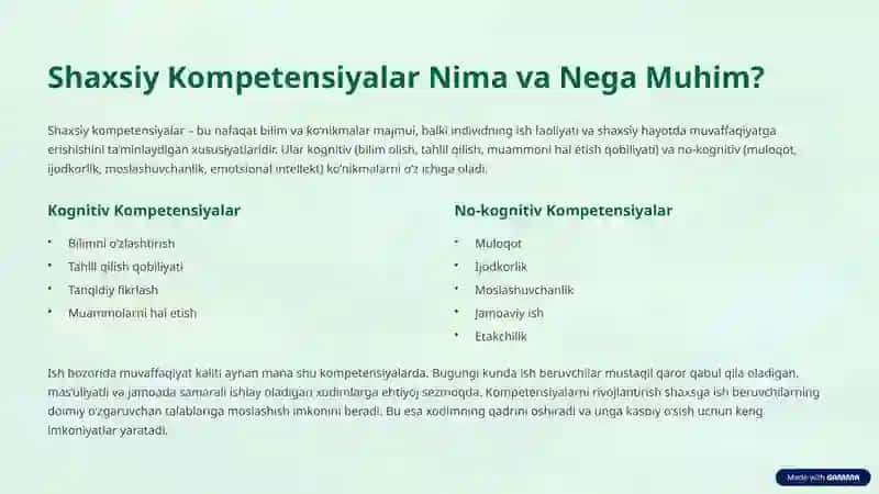 Kasbiy extiyojga mos shaxsiy Kompetensiyalarni rivojlantirish 3