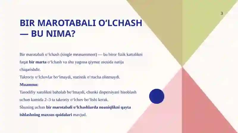 Bir marotabali o'lchash natijalarini qayta ishlash 3