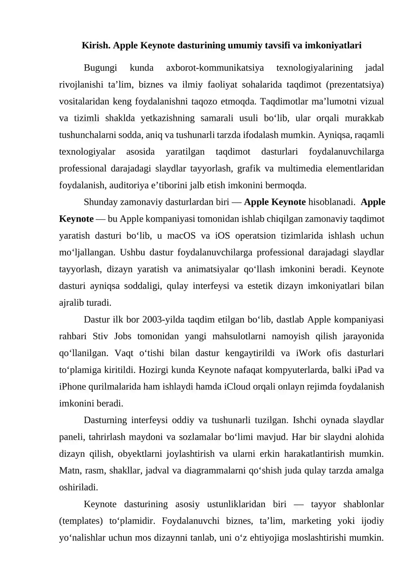 TAQDIMOTLAR BILAN ISHLASH APPLE KEYNOTE REDOKTORINING TAHLILI 3
