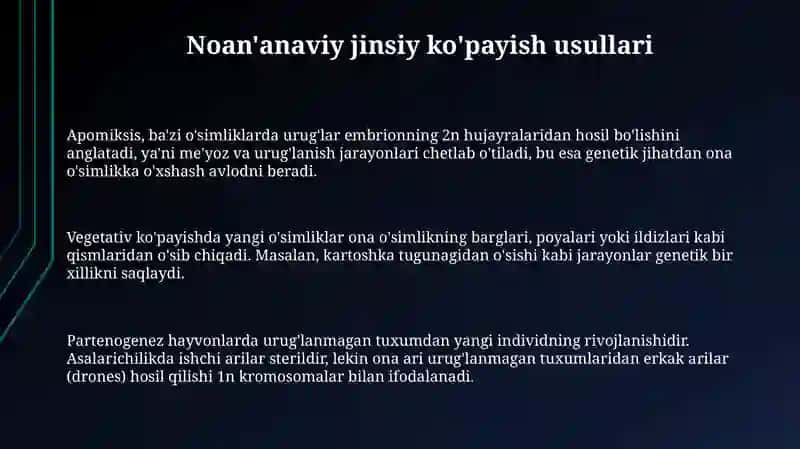 Noan'anaviy jinsiy ko'payish turlari 3