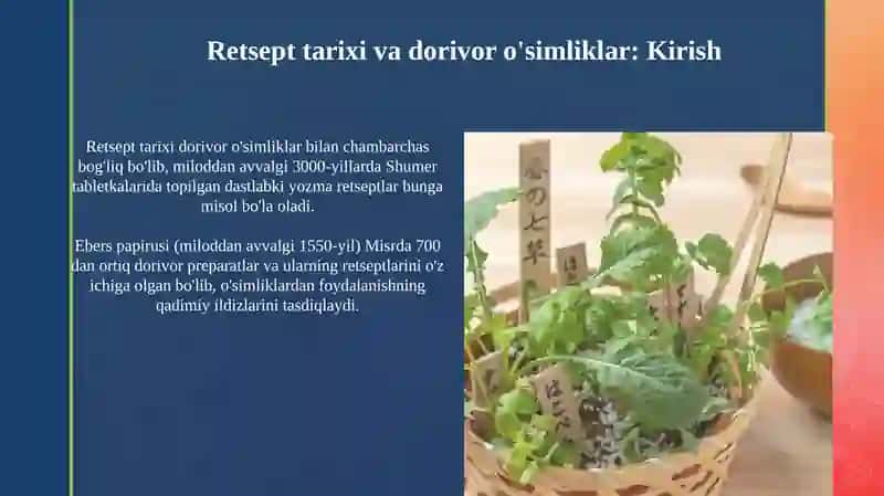 Retsept tarixi va dorivor o'simliklar 3