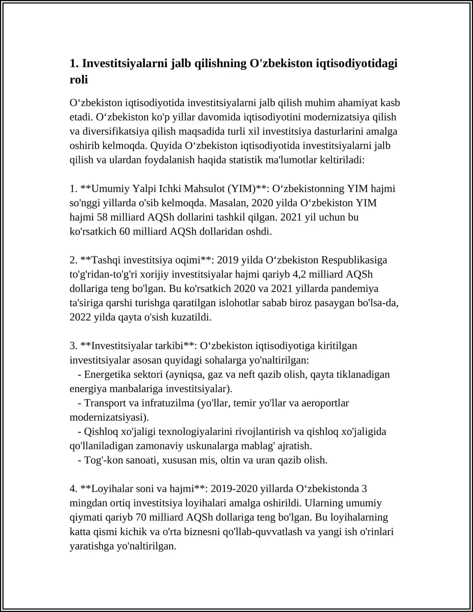 O'ZBEKISTON IQTISODIYOTIGA INVESTITSIYALAR JALB ETISHNING IQTISODIY AHAMIYATI VA UNING DARAJASINI BELGILOVCHI OMILLAR 3