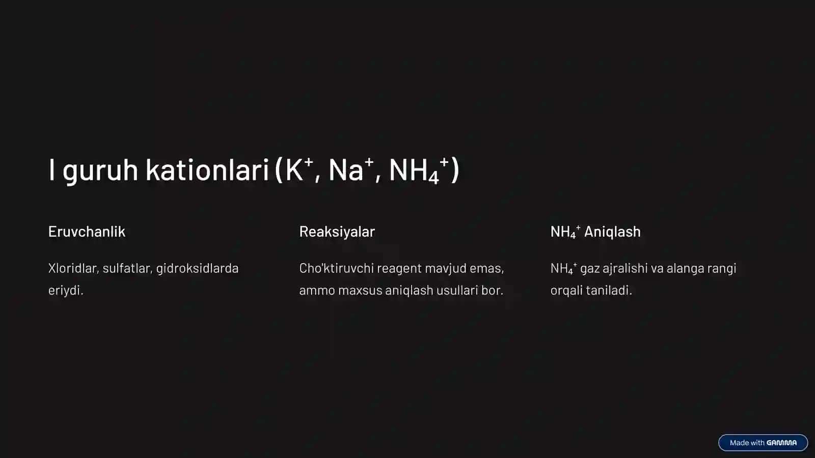 I, II, III, IV va VI guruh kationlariga analitik reaksiyalari 3
