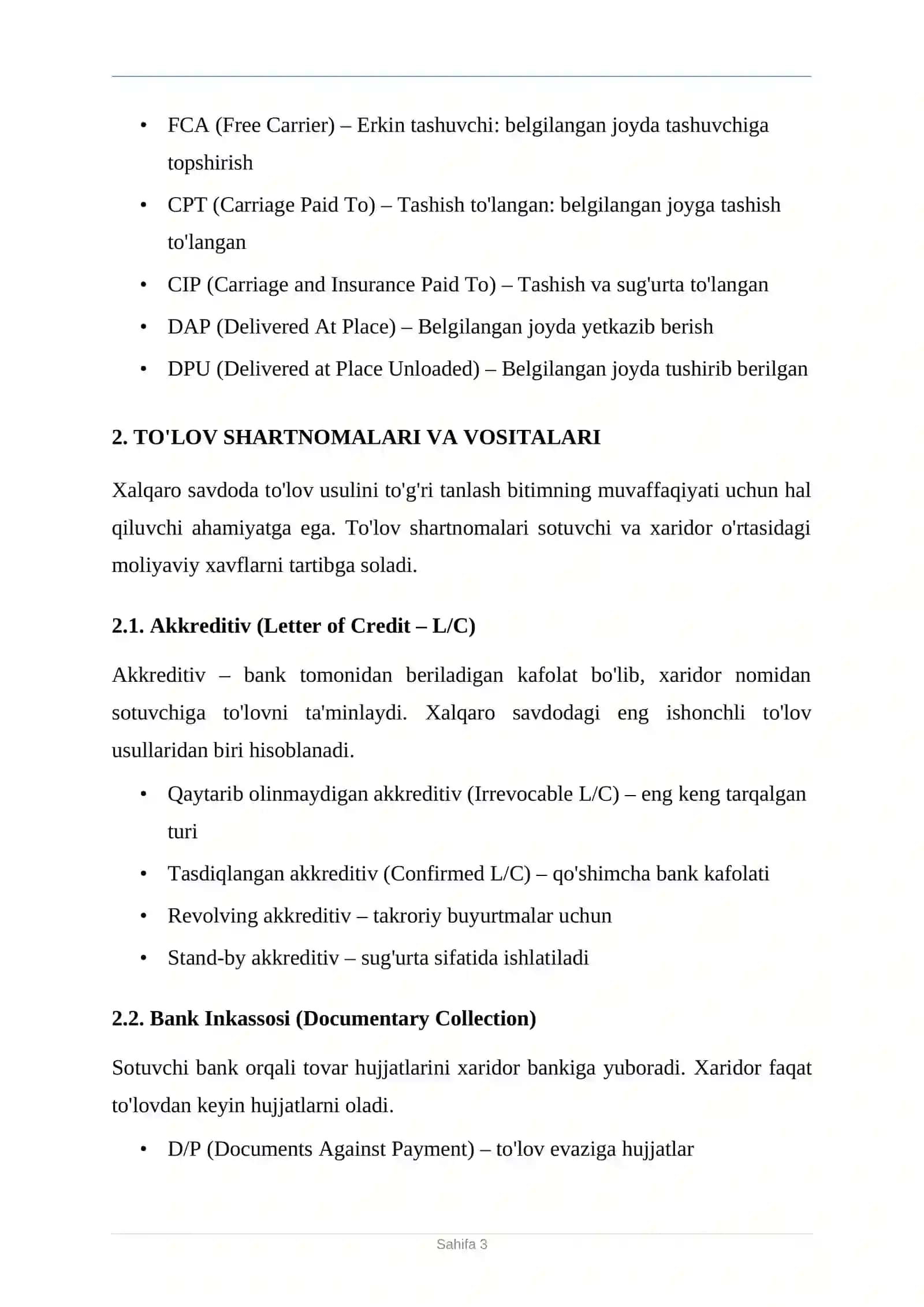 XALQARO SAVDODA BITIMLAR 3