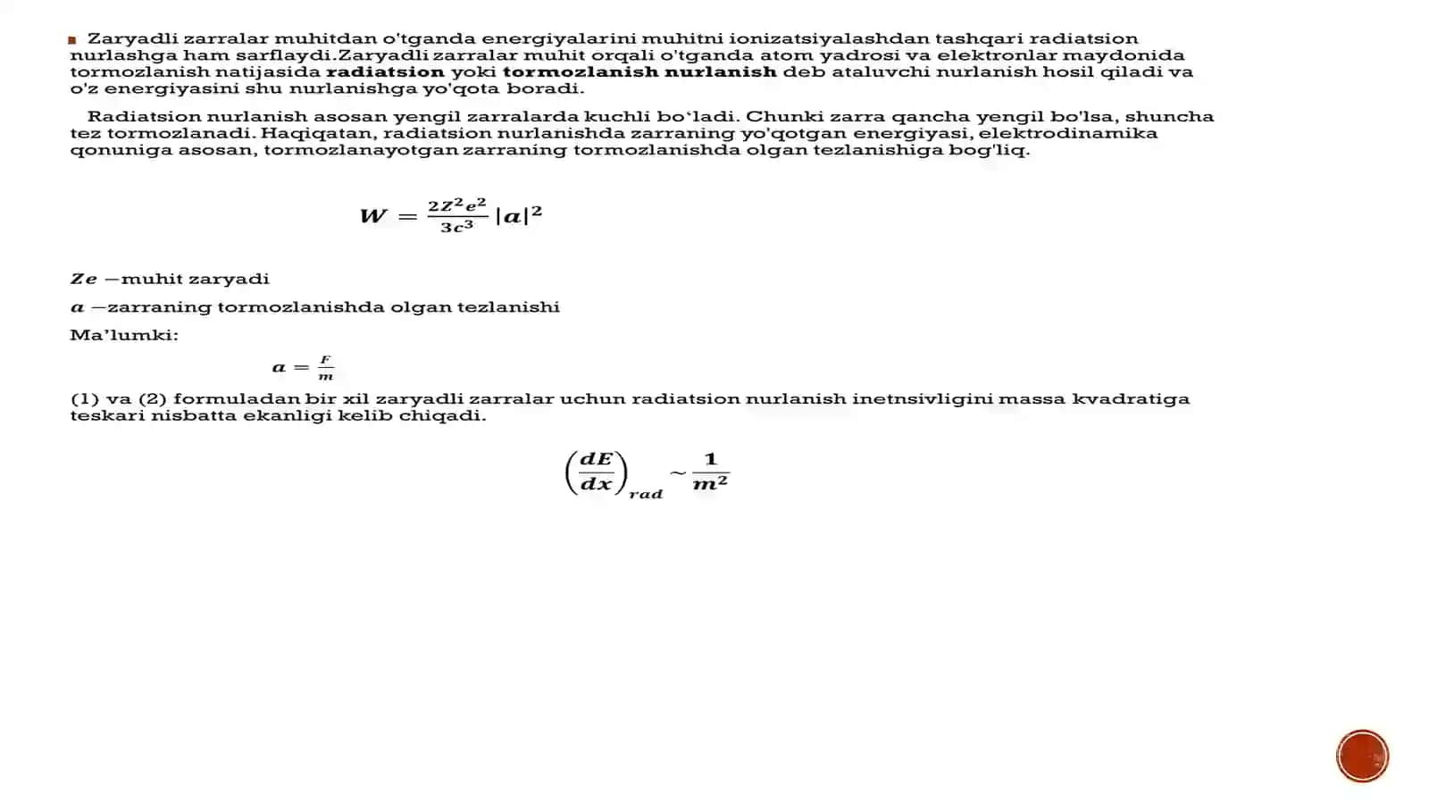 Elektronlarning radiatsion tormozlanishi 3