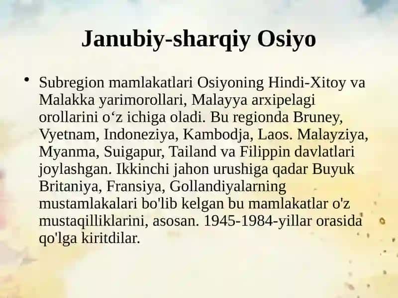 Janubi-sharqiy Osiyo Mamlakatlari 3