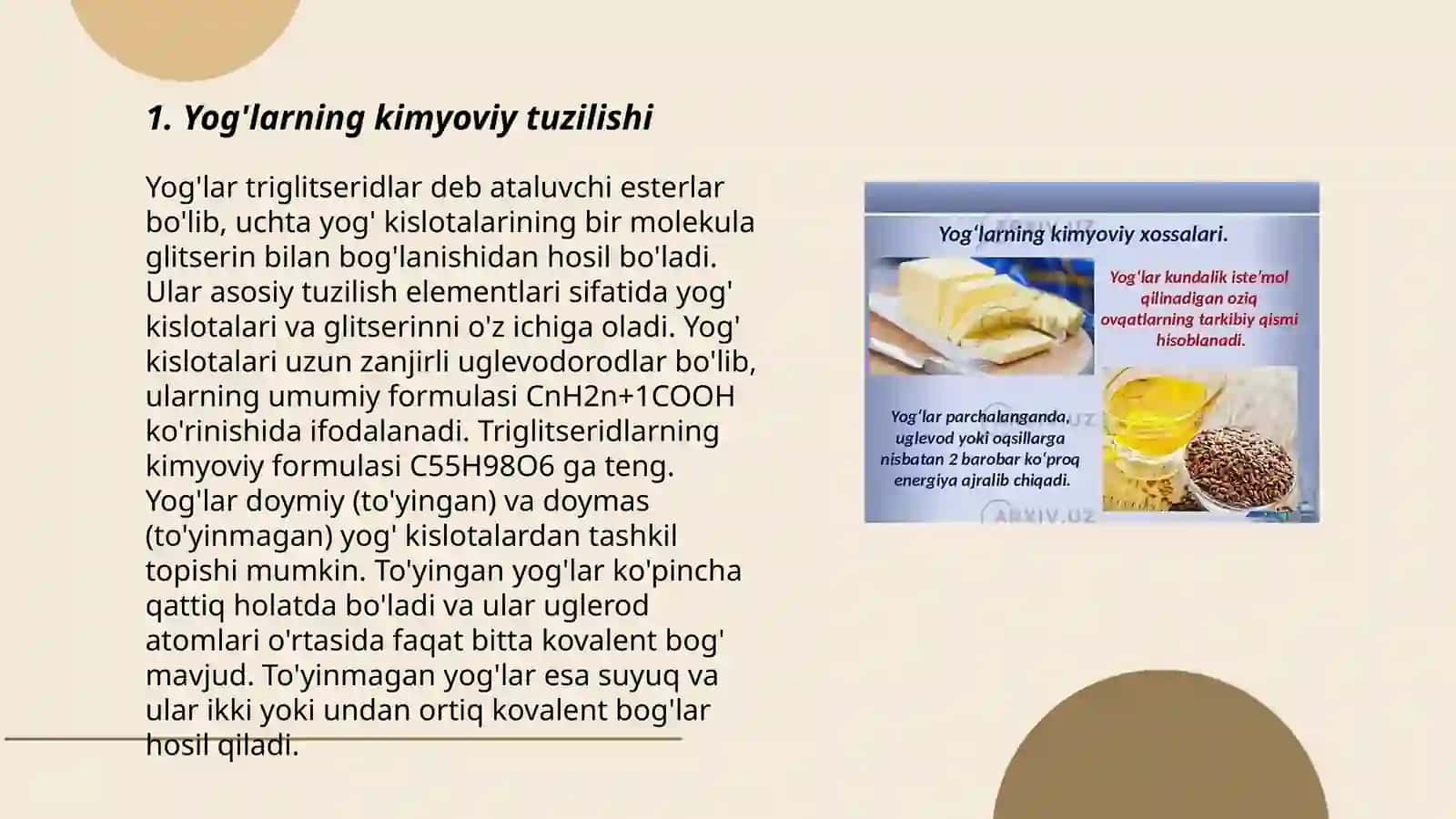 Ovqotning tarkibiy qismlari yog' va uglevodlar 3