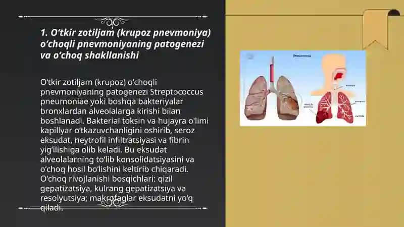 Oʻtkir zotiljam (krupoz pnevmoniya) oʻchoqli pnevmoniya sabablari, klinik belgilari, davolash va oldini olish choralari 3